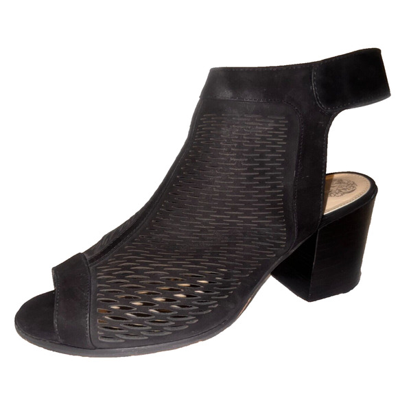 Vince Camuto Womens Sz 10.5M Black Suede Lavette Perforated Peep Toe Pumps Boots - Picture 1 of 9